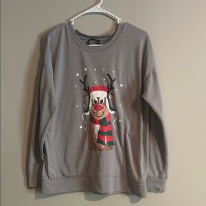 Holiday Reindeer Graphic Gray Sweatshirt